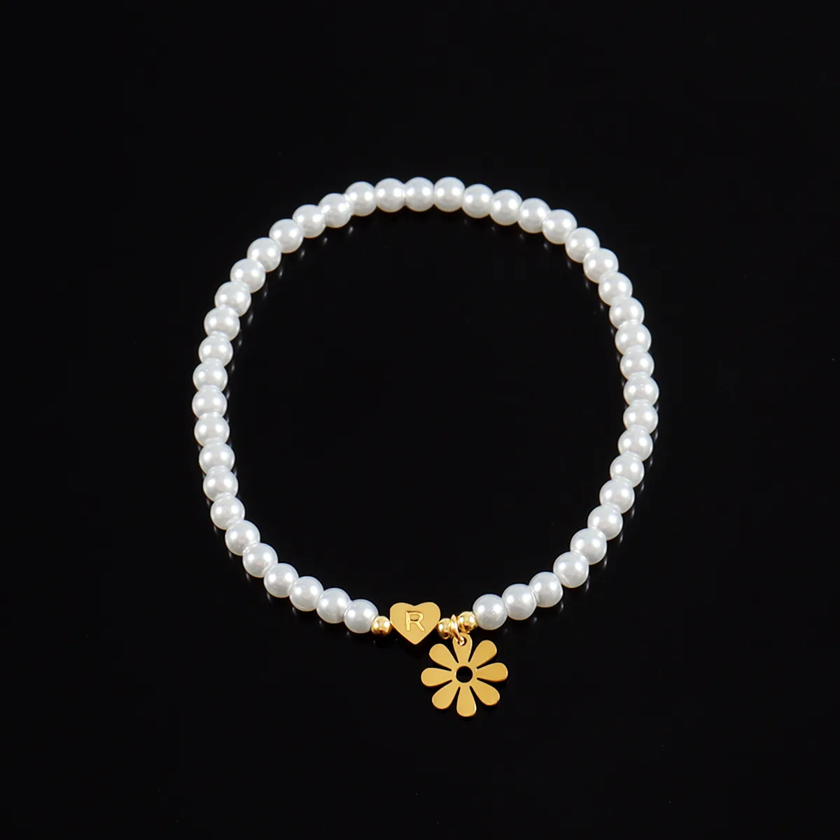 Lettre Forme De Cœur Fleur Élégant Style Simple Style Classique Acier Inoxydable 304 Perle Artificielle Bracelets De Gros display picture 3