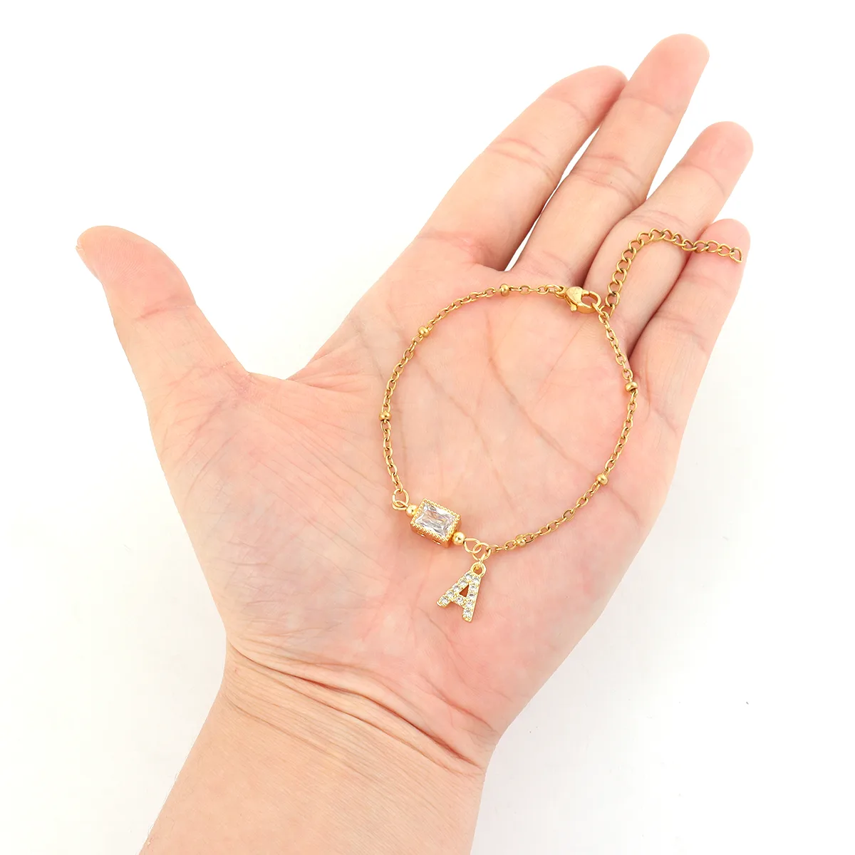Lettre Rectangle Élégant Style Simple Style Classique Zircon Acier Inoxydable 201 Cristal Artificiel Le Cuivre Bracelets De Gros display picture 4