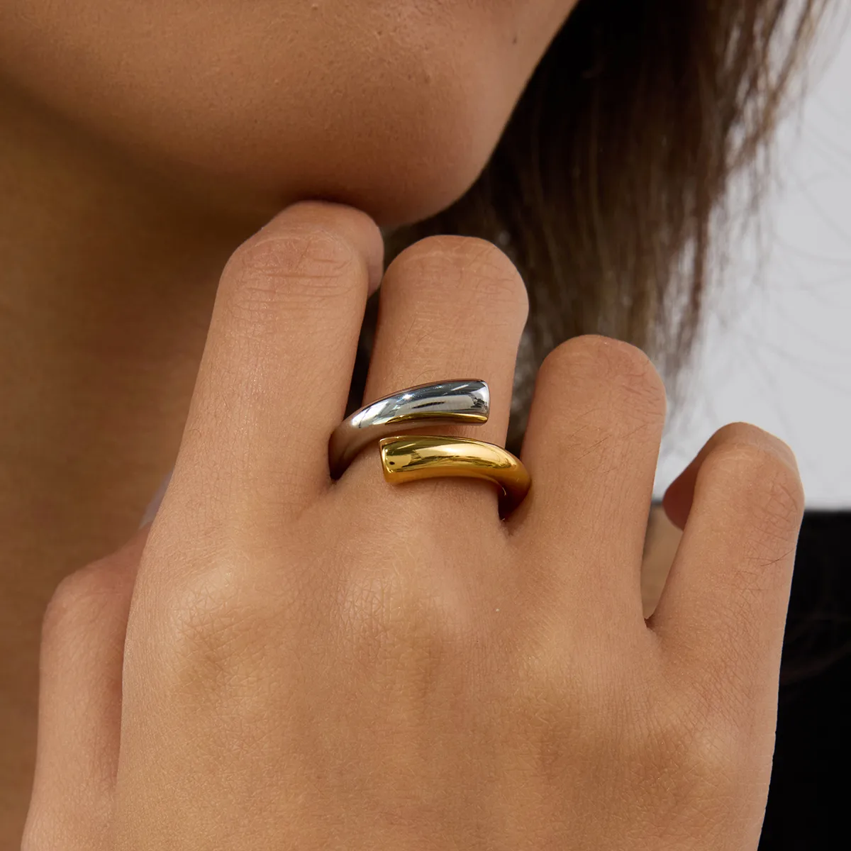 Geometric Casual Modern Style Commute 316 Stainless Steel  Mixed Materials Rings display picture 3