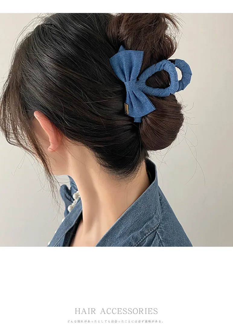 Fashion Back Head Ponytail Grip Denim Cloth Hairpin Female Temperament Shark Clip Hairpin Bow Clip Headdress display picture 2
