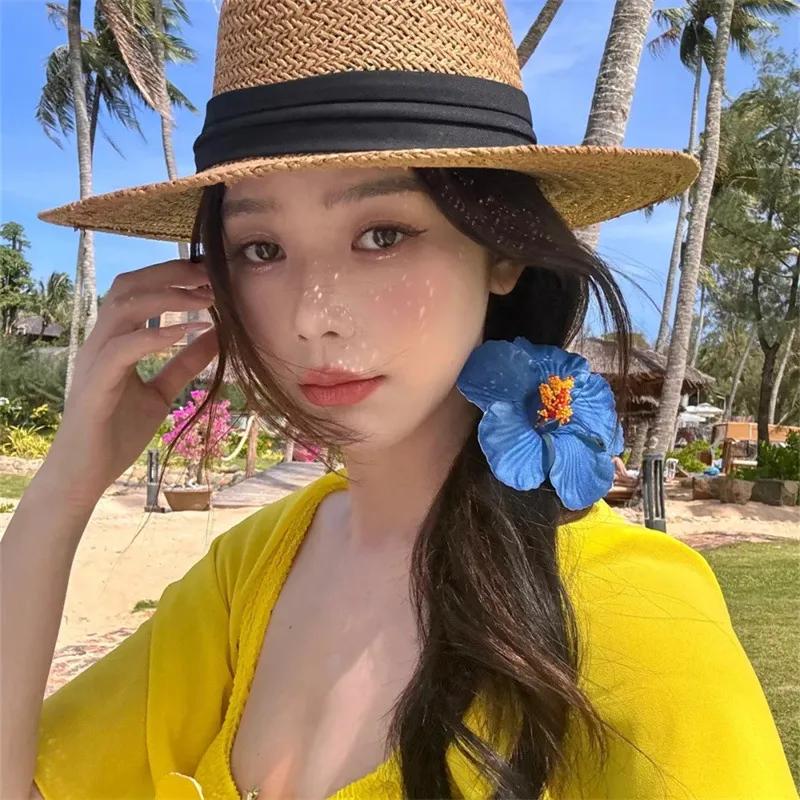 Atmosphere Show Hibiscus Rosa-Sinensis Barrettes Women's Artificial Flowers On The Mirror Side Clip Vacation Style Plumeria Rubra Hairware display picture 2