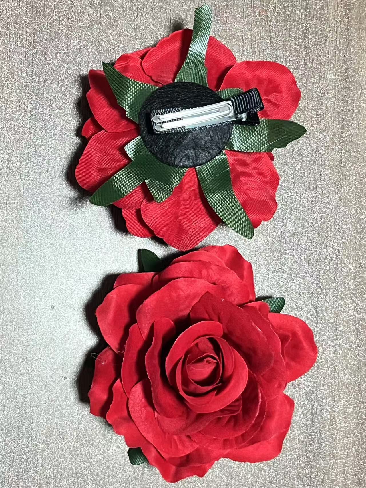 Atmosphere Red Flower Headdress Rose Barrettes Side Clip Side Hairpin Female 2024 New Large Flower Headdress Flower display picture 2