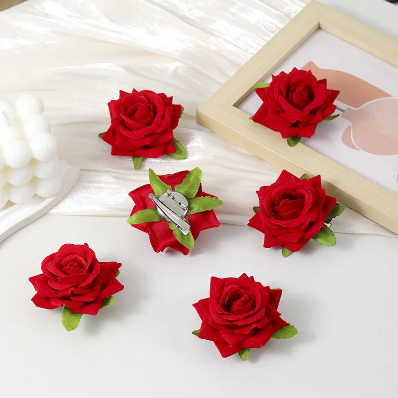 Atmosphere Red Flower Headdress Rose Barrettes Side Clip Side Hairpin Female 2024 New Large Flower Headdress Flower display picture 6
