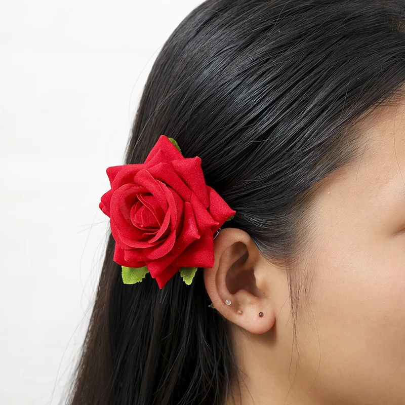 Atmosphère Rouge Fleur Coiffe Rose Barrettes Côté Clip Côté Épingle À Cheveux Femelle 2024 Nouvelle Grande Fleur Coiffe Fleur display picture 9