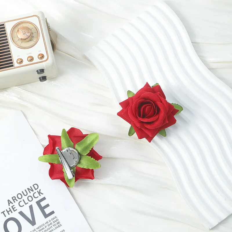 Atmosphere Red Flower Headdress Rose Barrettes Side Clip Side Hairpin Female 2024 New Large Flower Headdress Flower display picture 11