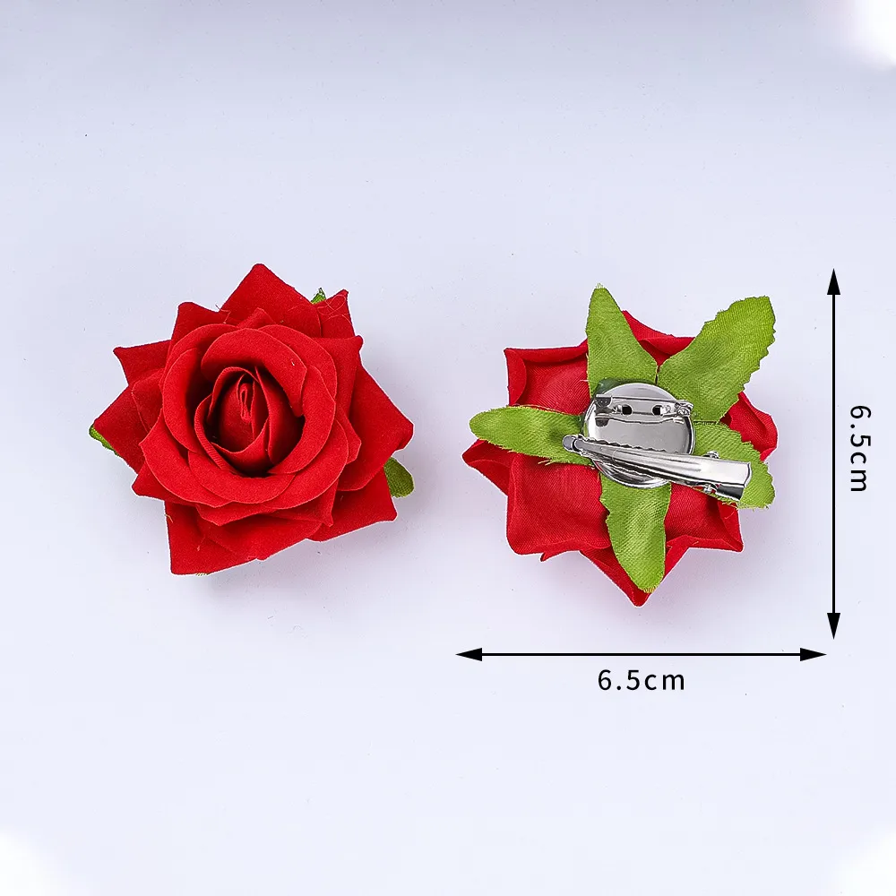 Atmosphere Red Flower Headdress Rose Barrettes Side Clip Side Hairpin Female 2024 New Large Flower Headdress Flower display picture 12