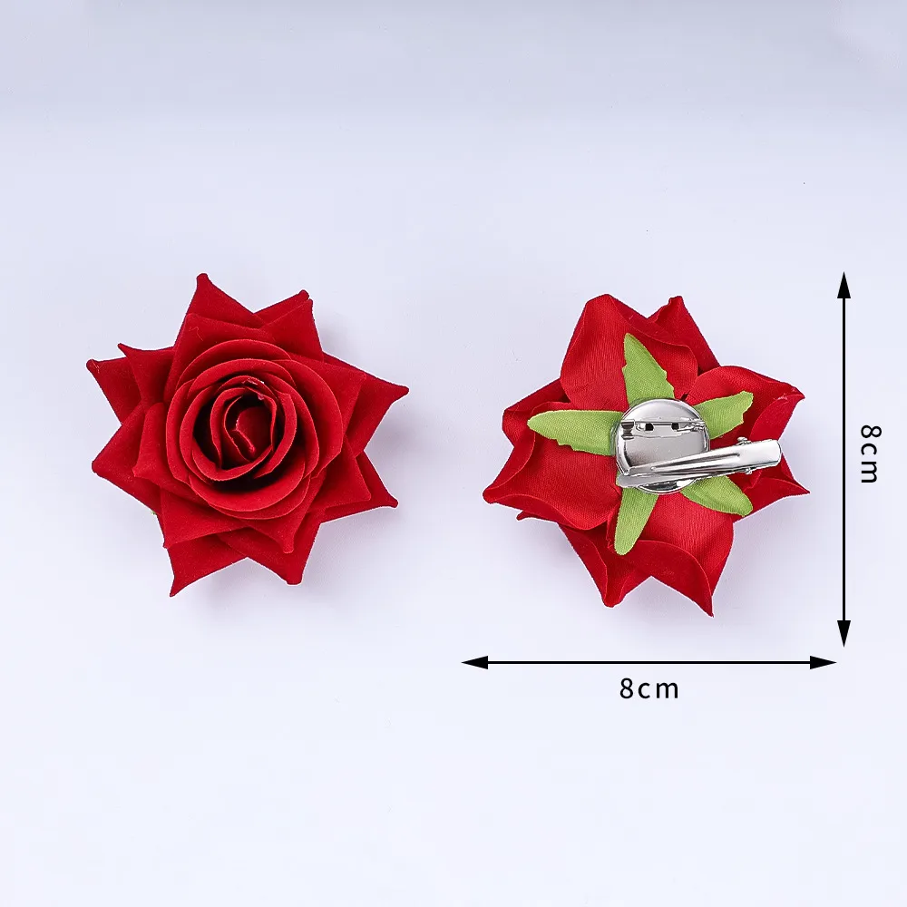 Atmósfera De Flor Roja Tocado De Rosa Barrettes Clip Lateral Horquilla 2024 Hembra Nueva Flor Grande Tocado De Flor display picture 13
