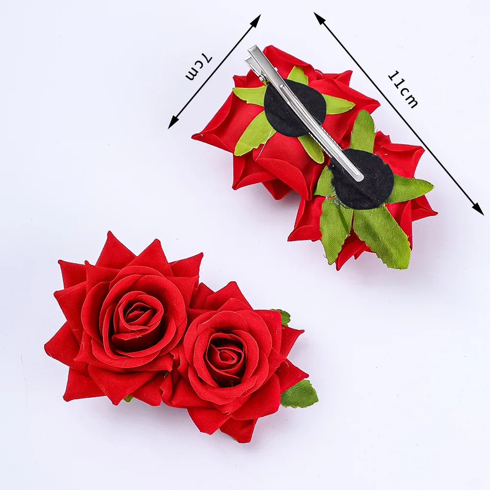Atmosphere Red Flower Headdress Rose Barrettes Side Clip Side Hairpin Female 2024 New Large Flower Headdress Flower display picture 14