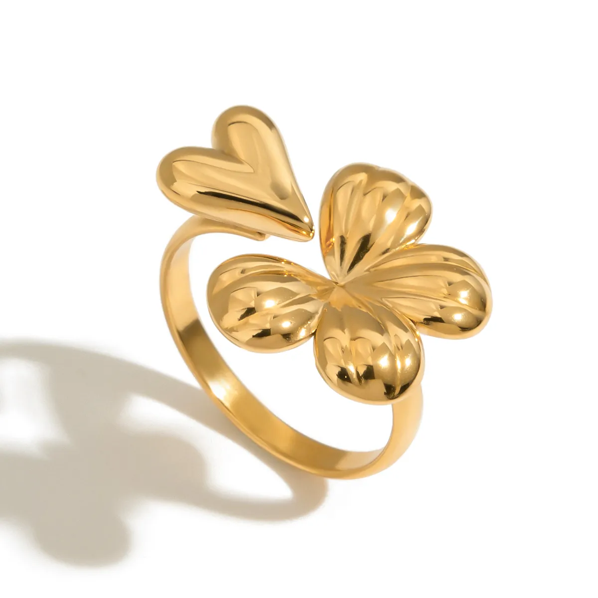 Four Leaf Clover Casual Modern Style Commute 316 Stainless Steel  Open Rings Rings display picture 6