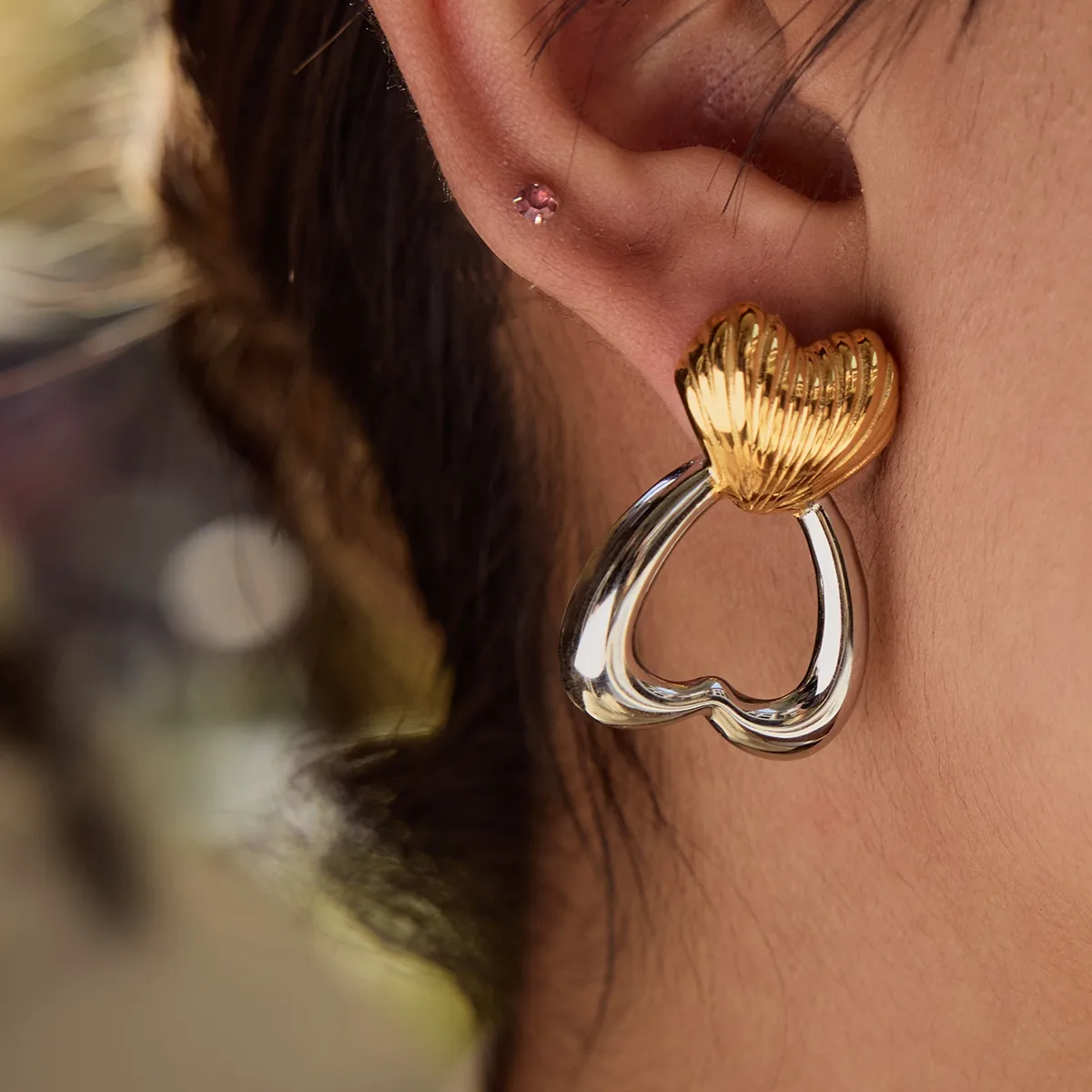 Géométrique Forme De Cœur Décontractée Élégant Style Moderne Acier Inoxydable 316 Boucles D'Oreilles display picture 2