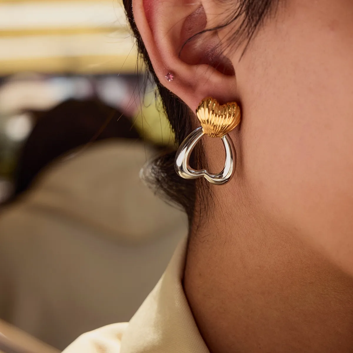 Géométrique Forme De Cœur Décontractée Élégant Style Moderne Acier Inoxydable 316 Boucles D'Oreilles display picture 1