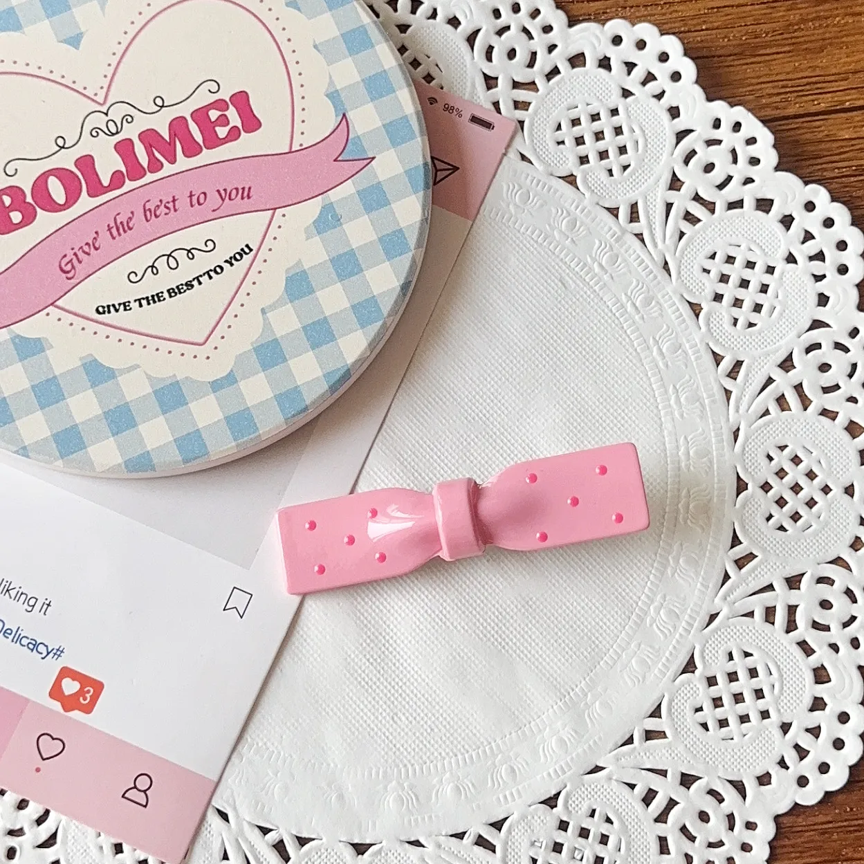 New Simple Pink With Dots Bow Duckbill Clip Ins Autumn And Winter Simplicity All-Match Bang Side Clip Niche Headdress display picture 6