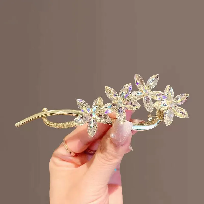 Vintage Pearl Flowers Banana Clip High-Grade Metal Butterfly Net Red Barrettes Antique Coiled Hair Elegant Hairpin Wholesale display picture 3