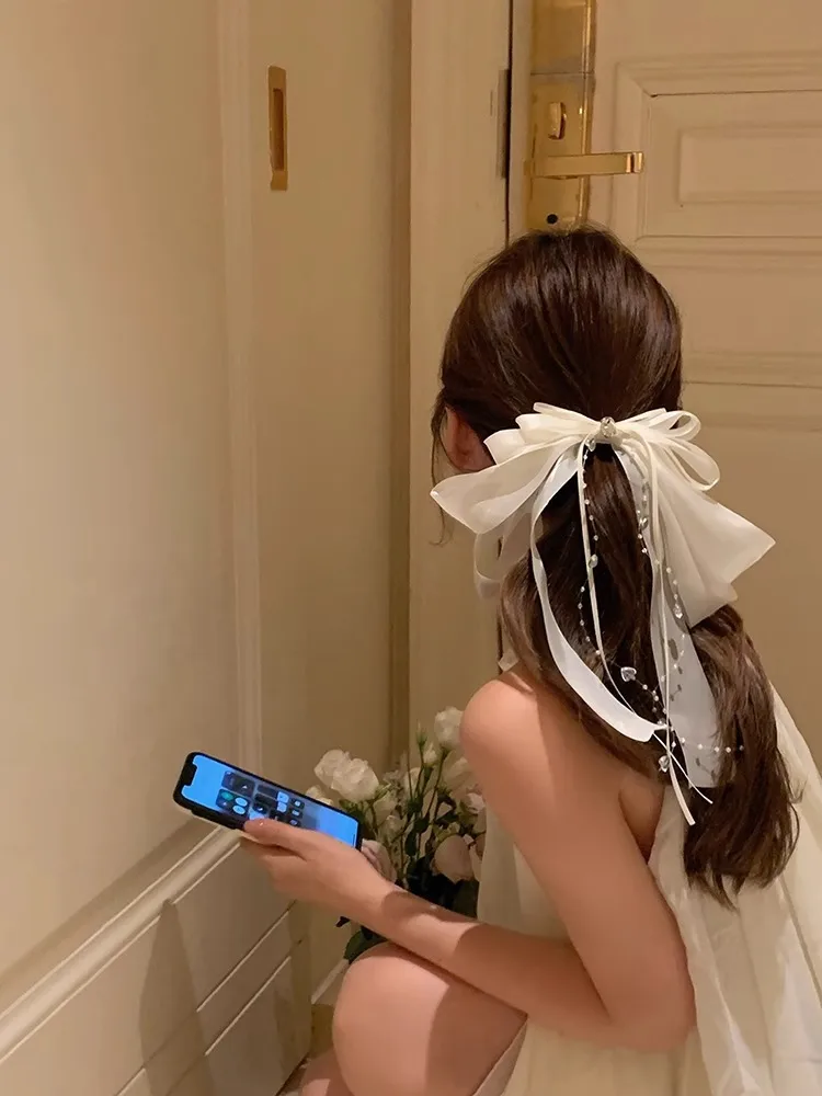 Super Fée Blanc Noeud Ruban Épingle À Cheveux Coiffure Femelle Épingles À Cheveux Retour Tête Top Clip Cheveux Accessoires display picture 2