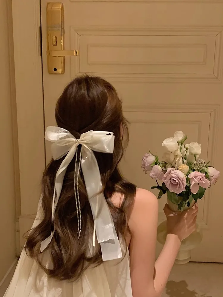 Super Fairy White Bow Ribbon Hairpin Headdress Female Hairpin Hairpins Back Head Top Clip Hair Accessories display picture 5