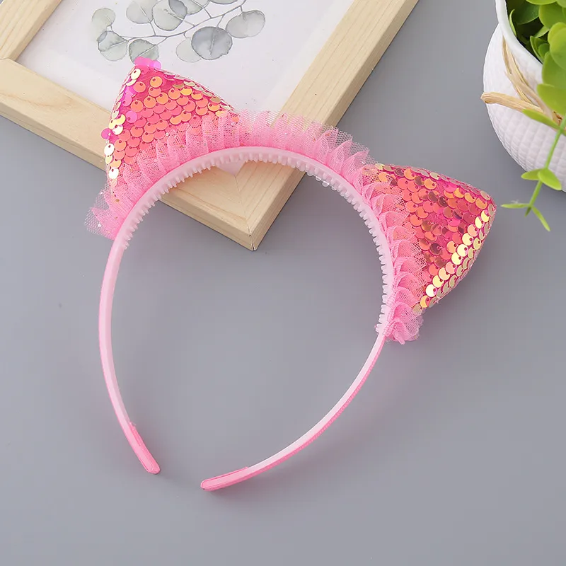 New And New Children's Headwear Cartoon Sweet Princess Lace Headband Turnable Sequin Mesh Cat Ear Accessories Headband display picture 3
