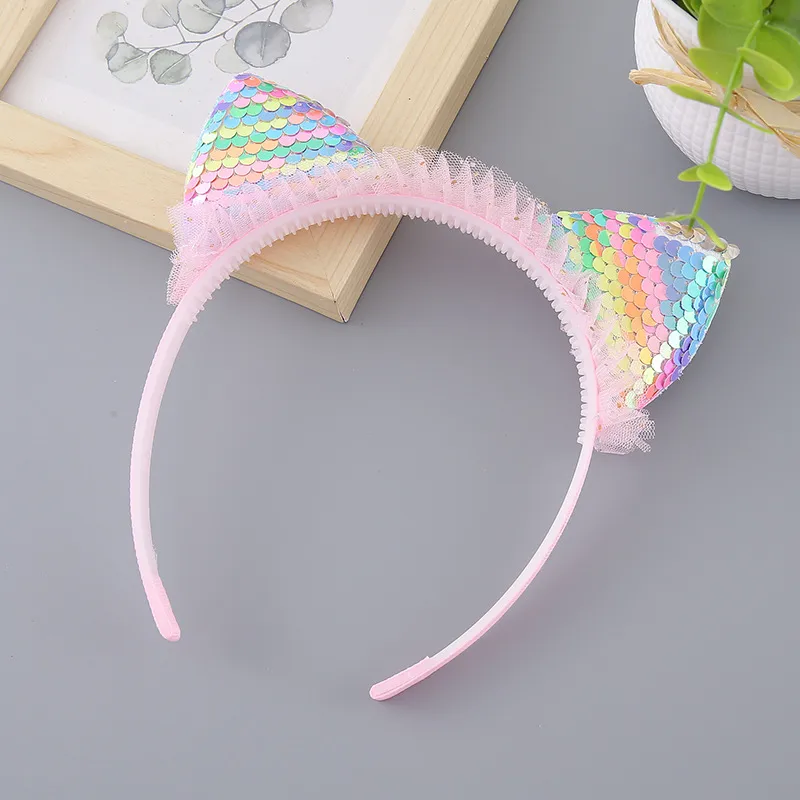 New And New Children's Headwear Cartoon Sweet Princess Lace Headband Turnable Sequin Mesh Cat Ear Accessories Headband display picture 4