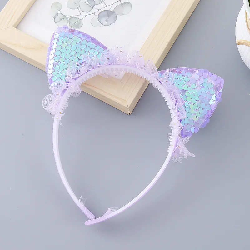 New And New Children's Headwear Cartoon Sweet Princess Lace Headband Turnable Sequin Mesh Cat Ear Accessories Headband display picture 5