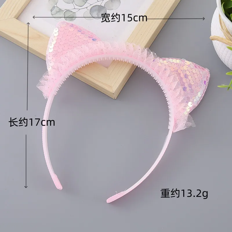Japon Et Corée Du Sud Enfants Couvre-chef Dessin Animé Doux Princesse Dentelle Bandeau Peut Retourner Sequin Gaze Chat Oreilles Accessoire Bandeau display picture 2