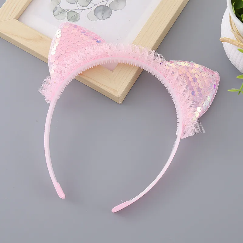 Japon Et Corée Du Sud Enfants Couvre-chef Dessin Animé Doux Princesse Dentelle Bandeau Peut Retourner Sequin Gaze Chat Oreilles Accessoire Bandeau display picture 6