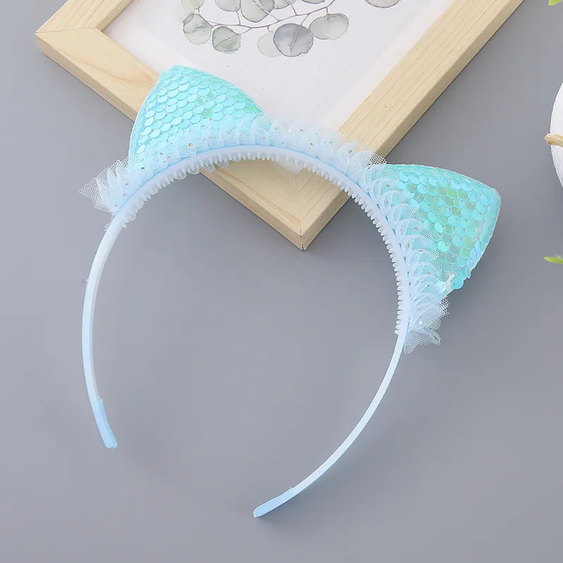 Japon Et Corée Du Sud Enfants Couvre-chef Dessin Animé Doux Princesse Dentelle Bandeau Peut Retourner Sequin Gaze Chat Oreilles Accessoire Bandeau display picture 7