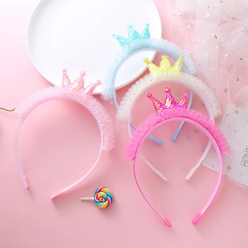 Children's Hair Accessories Princess Crown Hair Clasp Internet Hot  Color Sequins Lace Headband Simple Girls Headdress display picture 1