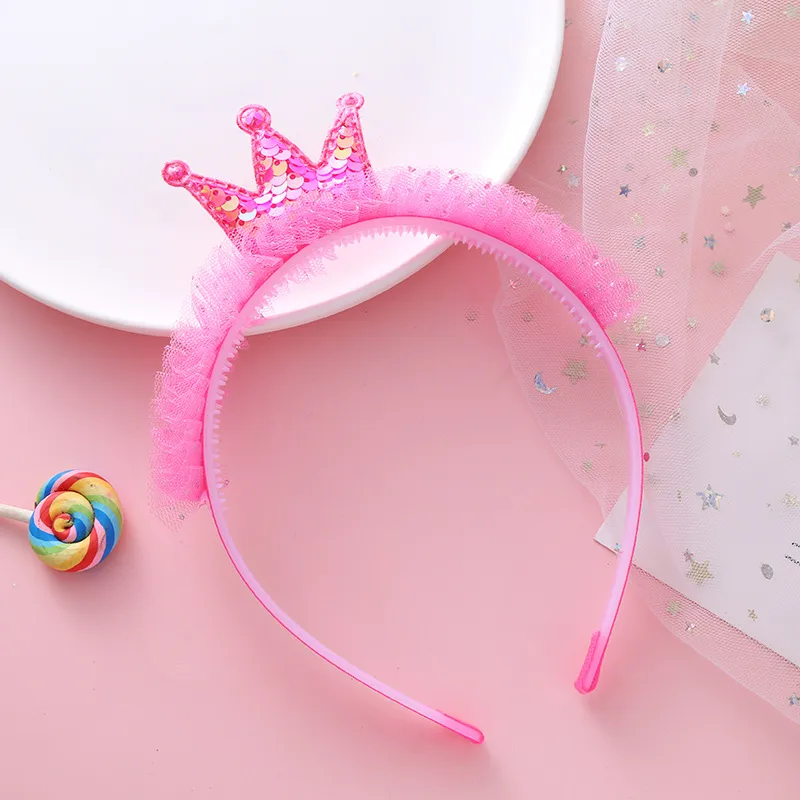 Accessoires De Cheveux Pour Enfants Princesse Couronne Fermoir De Cheveux Internet Hot  Couleur Paillettes Dentelle Bandeau Simple Filles Coiffe display picture 3