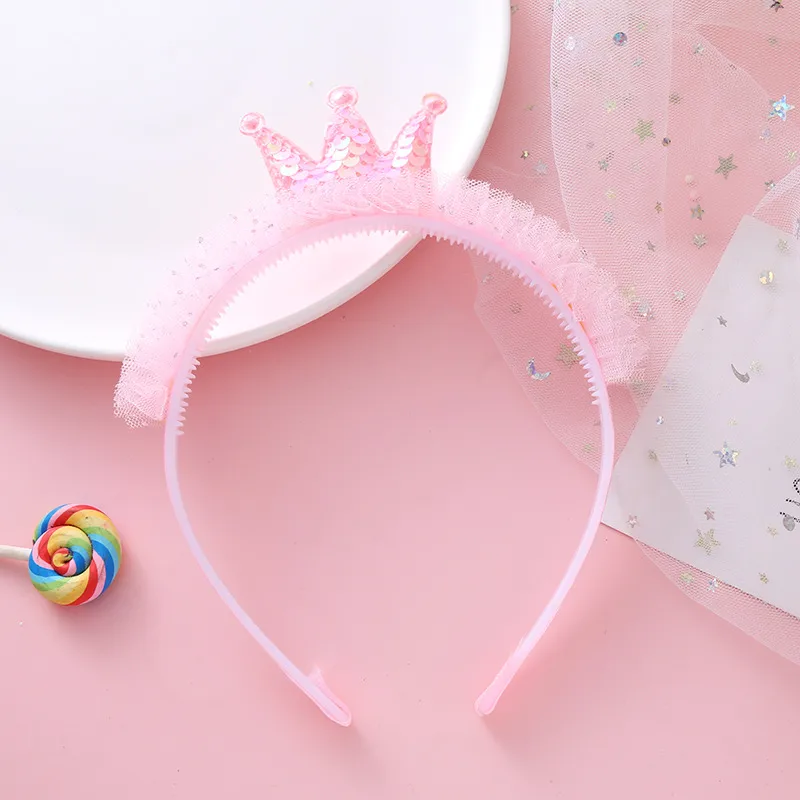 Children's Hair Accessories Princess Crown Hair Clasp Internet Hot  Color Sequins Lace Headband Simple Girls Headdress display picture 4