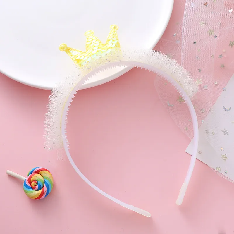 Accessoires De Cheveux Pour Enfants Princesse Couronne Fermoir De Cheveux Internet Hot  Couleur Paillettes Dentelle Bandeau Simple Filles Coiffe display picture 6