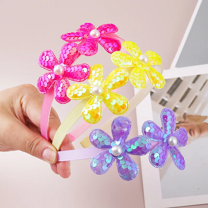 Diadema Infantil Corea Del Sur Con Lentejuelas Reversibles Pentagrama De Perlas Lindas Flores Diadema Niña Tocado De Princesa display picture 3