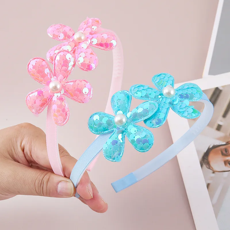 Children's Headband Ins Reversible Sequined Pearl Pentagram Cute Flowers Headband Toothed Girl Princess Headdress display picture 4