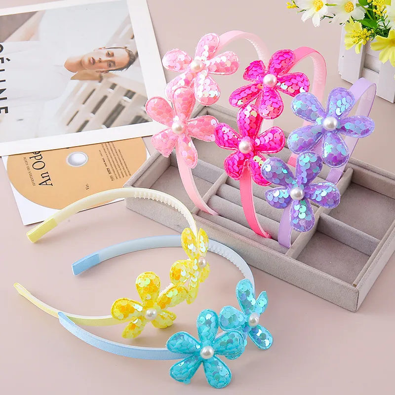 Children's Headband Ins Reversible Sequined Pearl Pentagram Cute Flowers Headband Toothed Girl Princess Headdress display picture 1