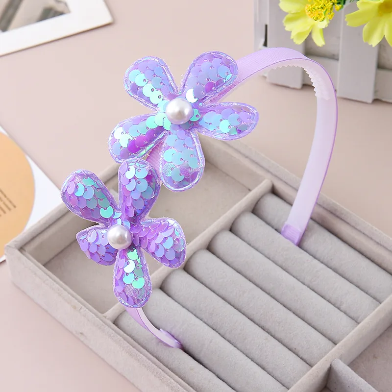 Corée Du Sud Enfants Bandeau Ins Réversible Paillettes Perle Pentagramme Mignon Fleurs Bandeau Denté Fille Princesse Coiffe display picture 6