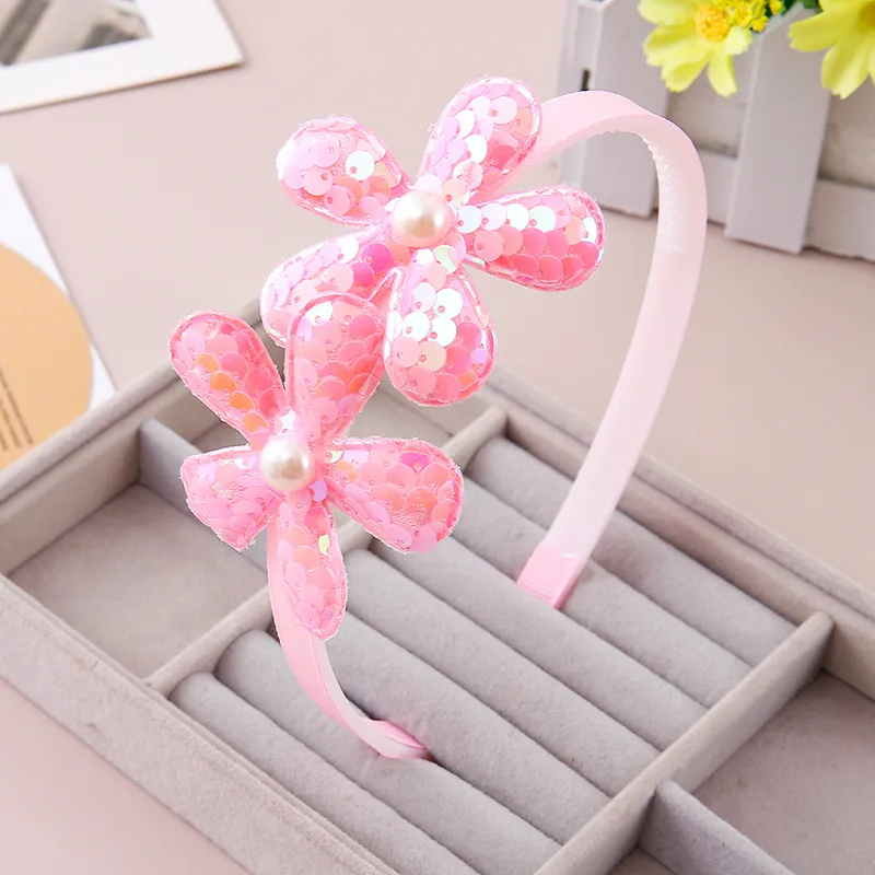 Children's Headband Ins Reversible Sequined Pearl Pentagram Cute Flowers Headband Toothed Girl Princess Headdress display picture 7