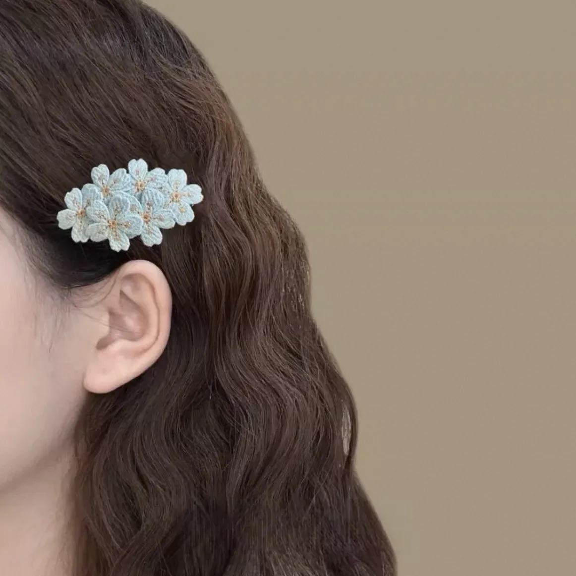 Gentle Pink Cherry Blossom Barrettes Sweet Embroidery Flower Hairpin Knitted Children Headdress Hair Accessories Bangs Side Clip display picture 4