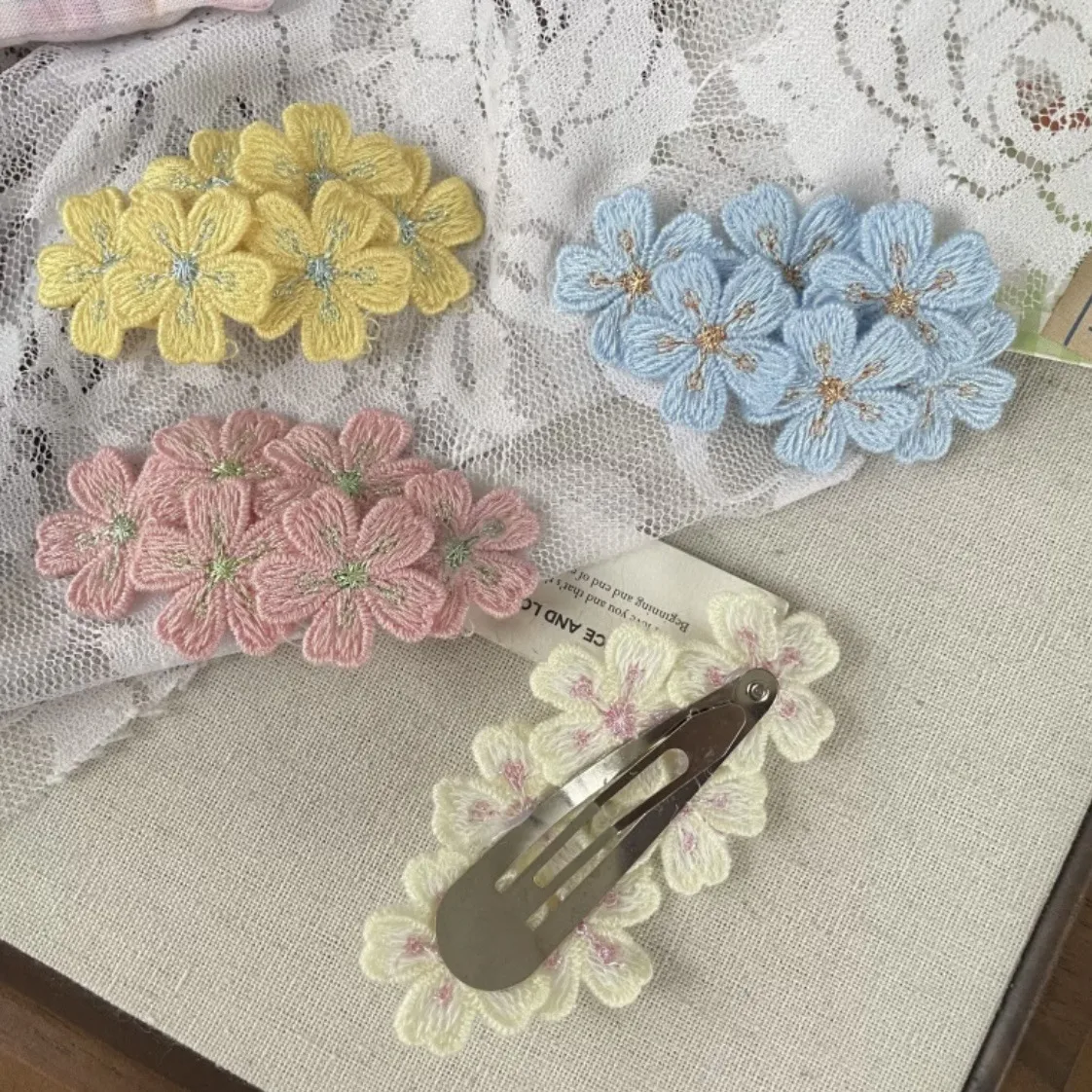 Gentle Pink Cherry Blossom Barrettes Sweet Embroidery Flower Hairpin Knitted Children Headdress Hair Accessories Bangs Side Clip display picture 5