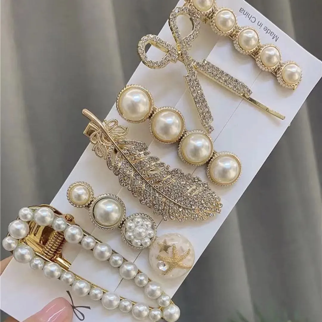 Tiktok Feather Barrettes 6-Piece Set  Pearl Barrettes Ins Wind Net Red Girl Side Clip Bang Clip Wholesale Delivery display picture 3