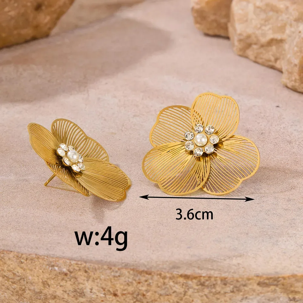 1 Paire Couleur Unie Style Simple Acier Inoxydable 304 Plaqué Or 18K Strass Artificiels Placage Incruster Boucles D'Oreilles display picture 8