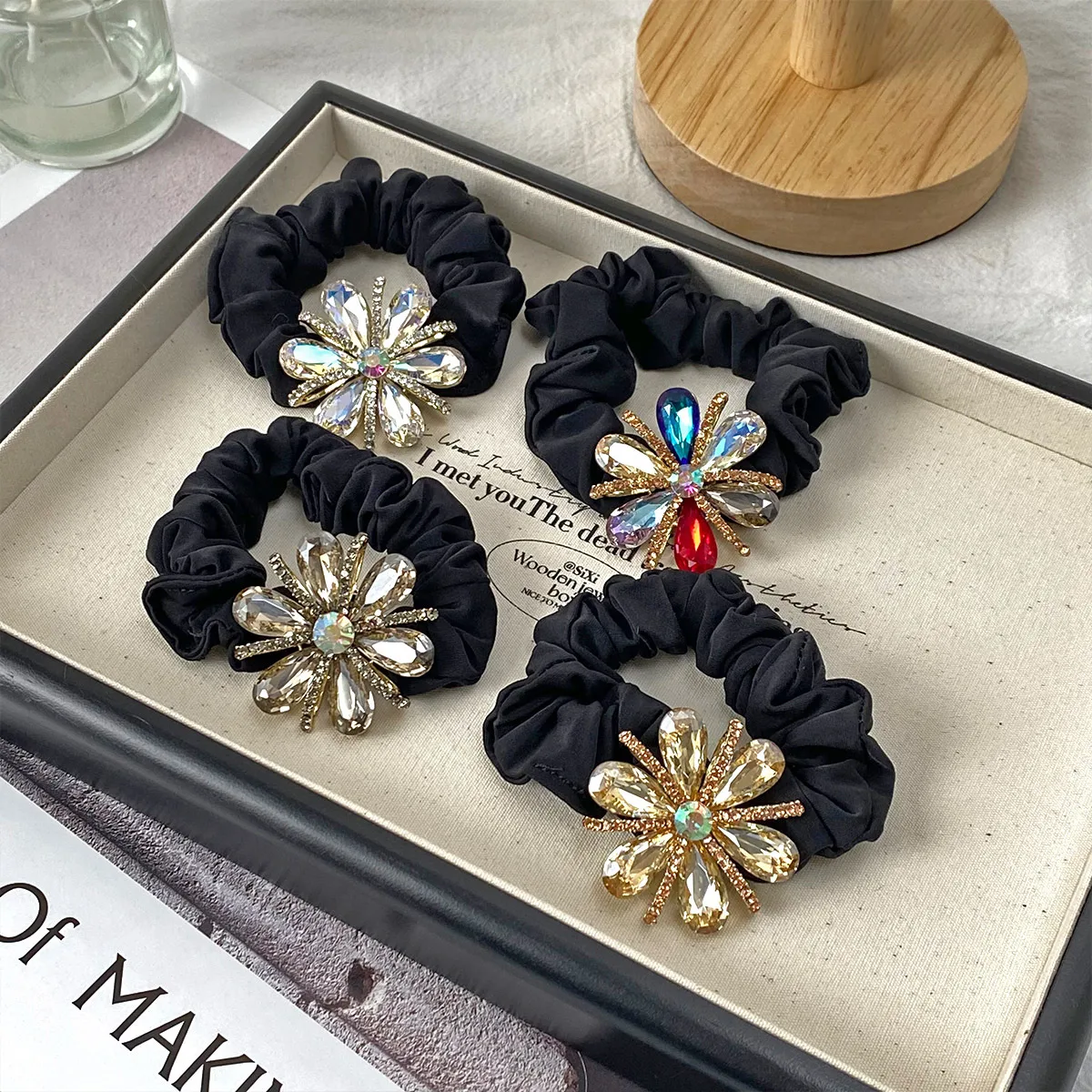 New Style French Retro Hair Band Crystal Sausage Ring Rhinestone SUNFLOWER Women's Highly Elastic Hair Rope Hair Band High-Grade Exquisite display picture 1
