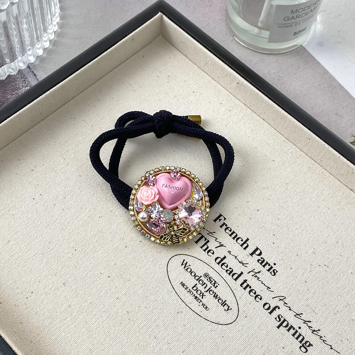INS New Style Heart Shape Rhinestone Internet Celebrity Minimalist Elegant Ponytail High Elastic Hair Rope Elegant Hair Rope Women's High Sense display picture 2