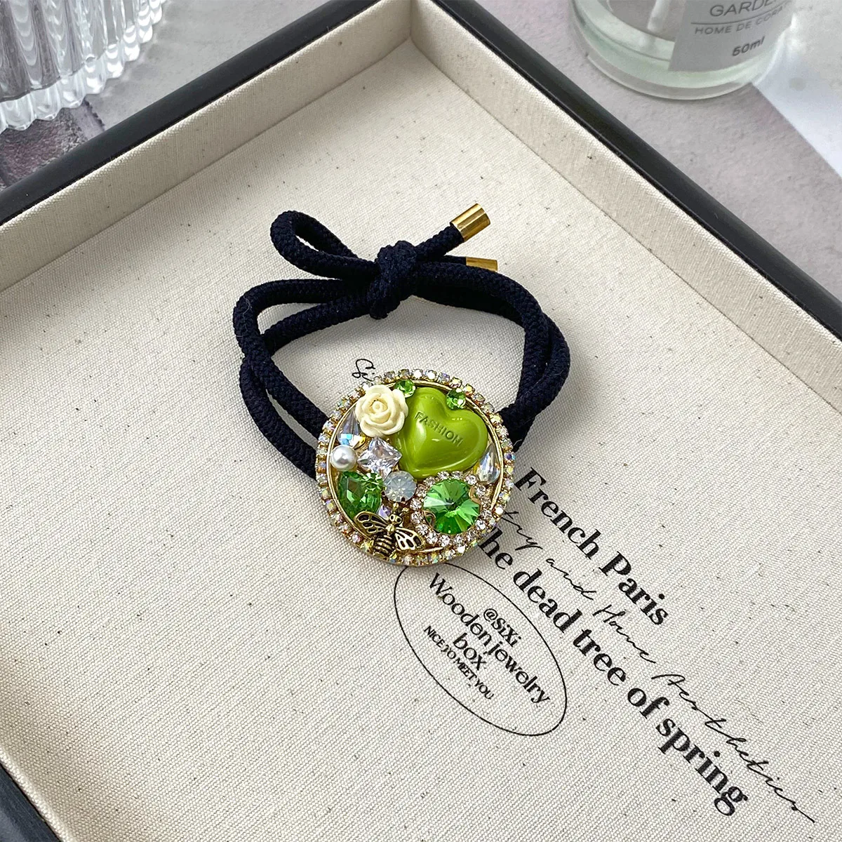 INS New Style Heart Shape Rhinestone Internet Celebrity Minimalist Elegant Ponytail High Elastic Hair Rope Elegant Hair Rope Women's High Sense display picture 4