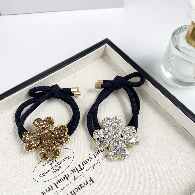 2025 New Dignified Rhinestone Hair Rope Girl New Style Fashion Hair Ring Tie Hair High Elastic Rubber Band Clover Head Rope display picture 6