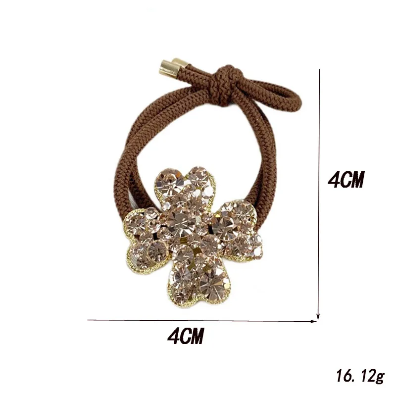 2025 New Dignified Rhinestone Hair Rope Girl New Style Fashion Hair Ring Tie Hair High Elastic Rubber Band Clover Head Rope display picture 2