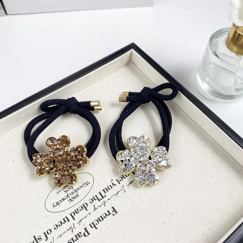 2025 New Dignified Rhinestone Hair Rope Girl New Style Fashion Hair Ring Tie Hair High Elastic Rubber Band Clover Head Rope display picture 5