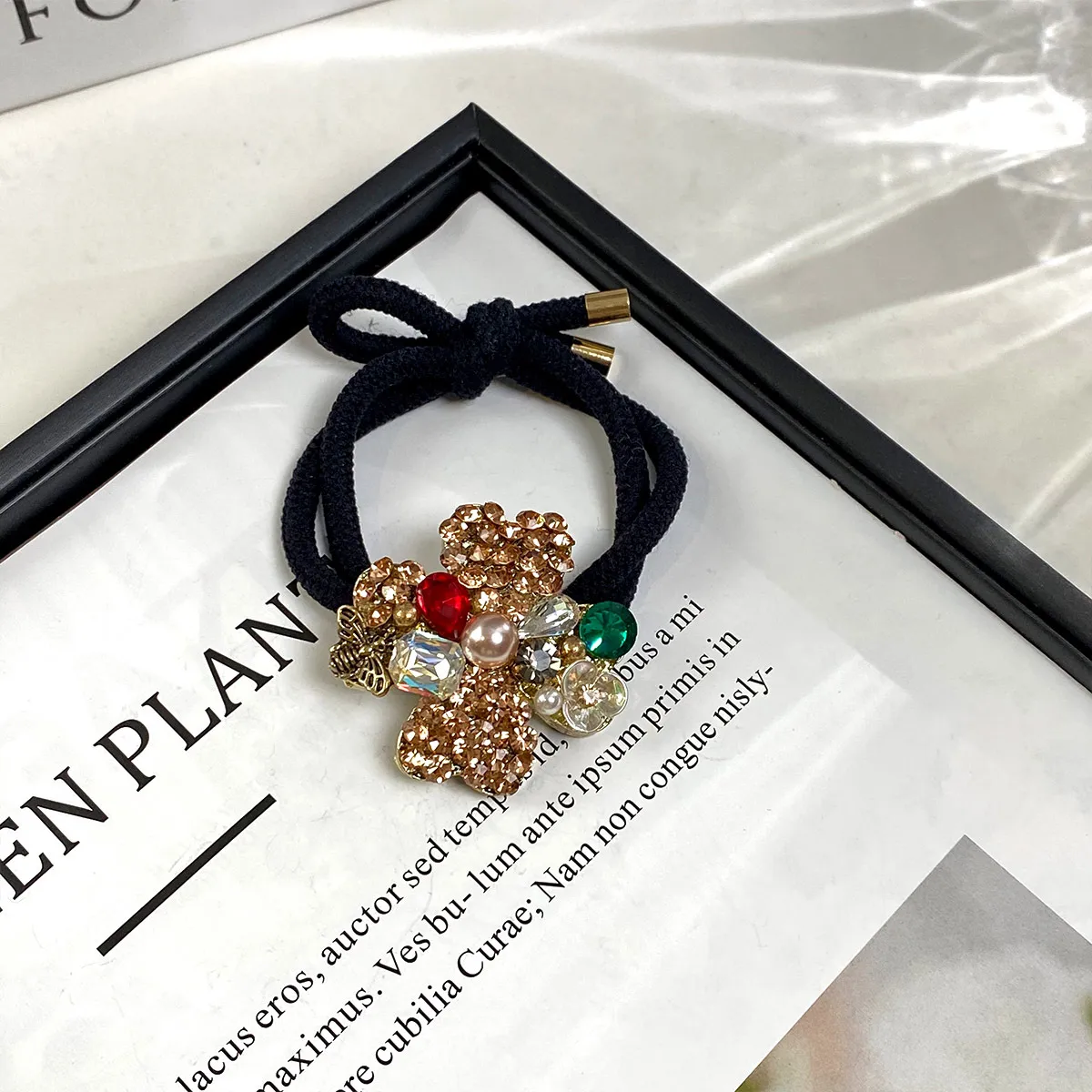 New Hair Accessories Hair Rope Simple Rhinestone Flower High Ponytail Balls Hair Black Rubber Band Temperament Hair Band Head Rope Head display picture 3