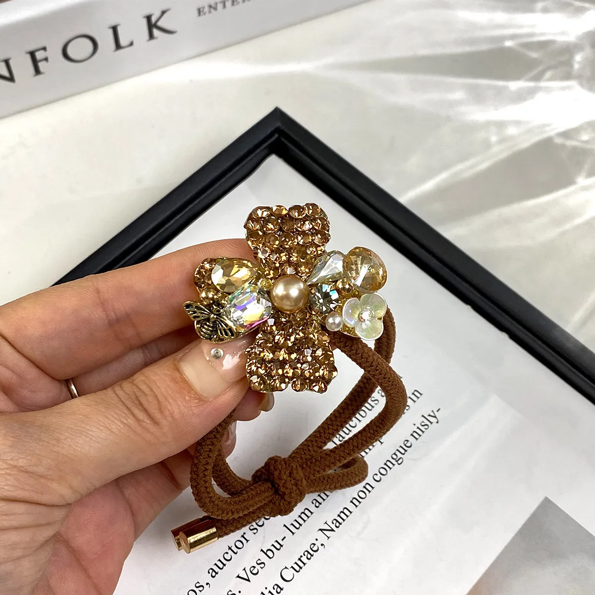 New Hair Accessories Hair Rope Simple Rhinestone Flower High Ponytail Balls Hair Black Rubber Band Temperament Hair Band Head Rope Head display picture 7