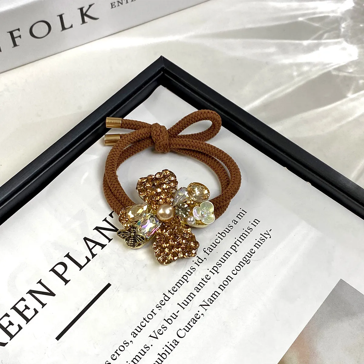 New Hair Accessories Hair Rope Simple Rhinestone Flower High Ponytail Balls Hair Black Rubber Band Temperament Hair Band Head Rope Head display picture 4