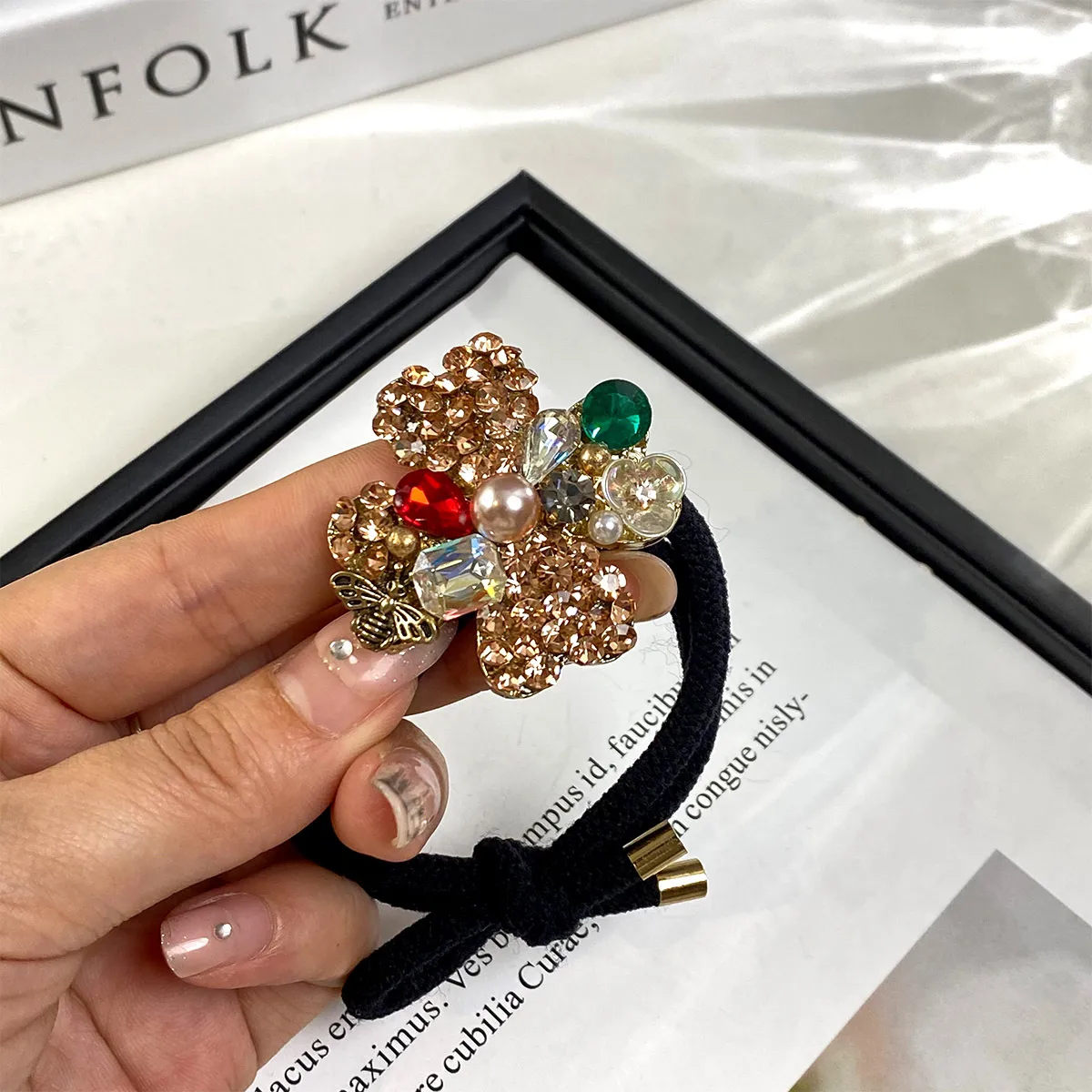 New Hair Accessories Hair Rope Simple Rhinestone Flower High Ponytail Balls Hair Black Rubber Band Temperament Hair Band Head Rope Head display picture 8