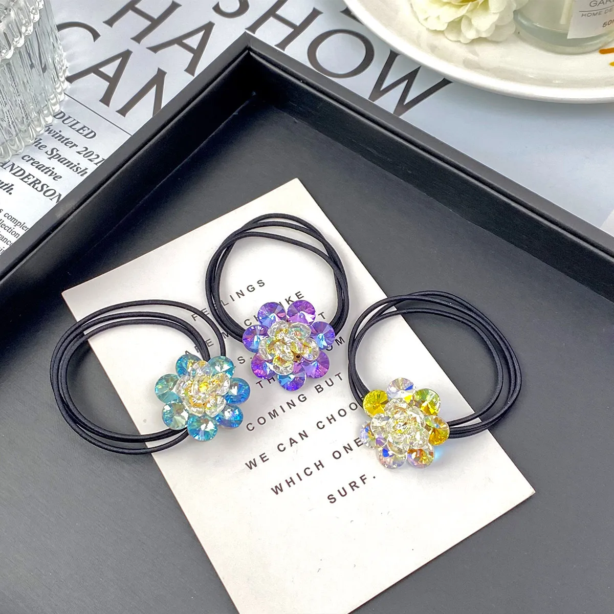 Elegant Three-Dimensional Double Layer Five-Petal Flower Crystal Hair Rope New Women's Ponytail Head Rope Rubber Band High-Grade Hair Accessories display picture 8