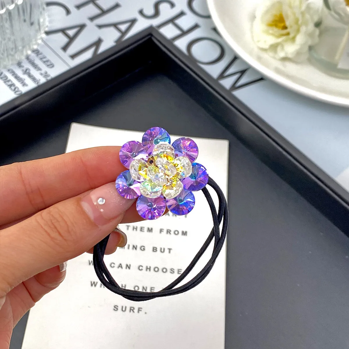Elegant Three-Dimensional Double Layer Five-Petal Flower Crystal Hair Rope New Women's Ponytail Head Rope Rubber Band High-Grade Hair Accessories display picture 10
